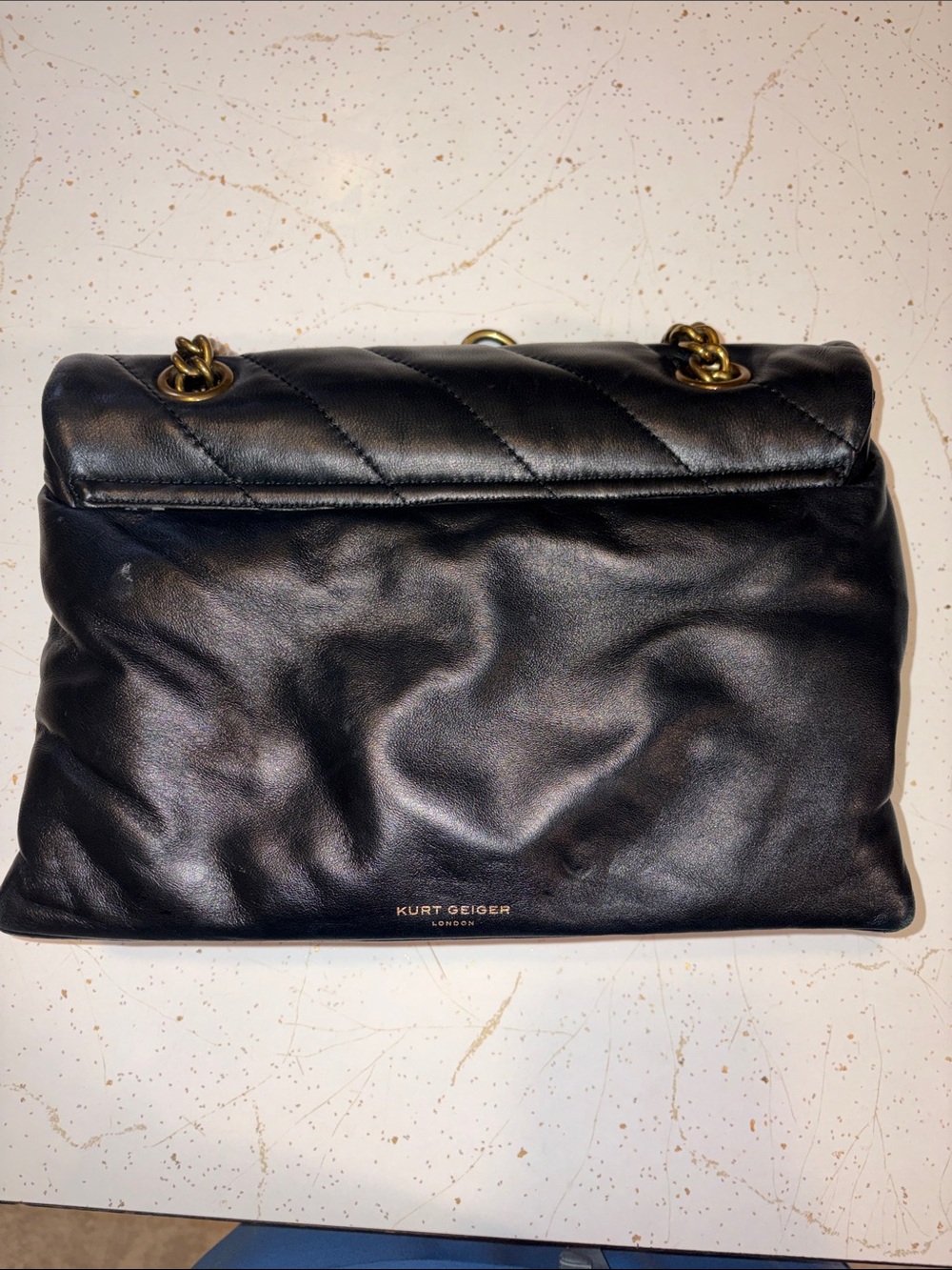 Kurt Geiger Black Quilted Leather Shoulder Bag with Gold Chain - Picture 4 of 5